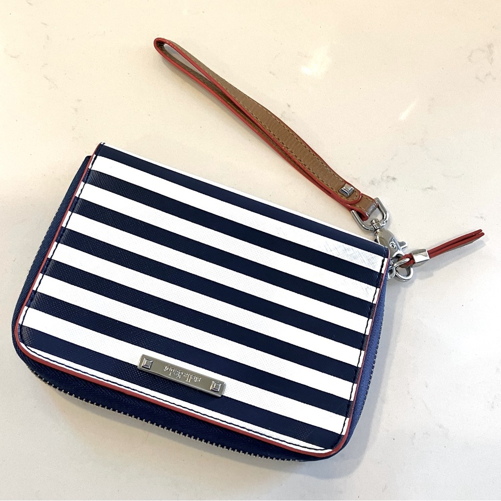 Navy blue and white striped zipped wallet/clutch/wristlet, Stella and Dot